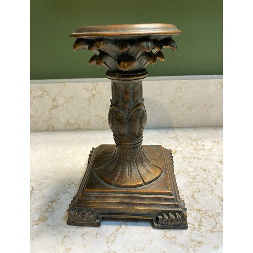 Vintage Style Antique Bronze Pillar Candle Holder Pedestal Ornate Baroque Resin